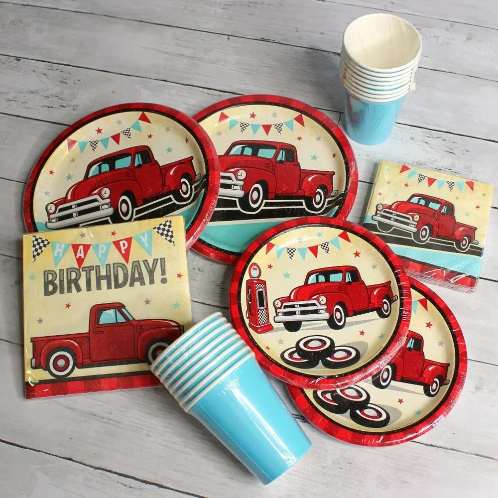 Vintage Pickup Truck Paper Plates Cups Party Supplies All Occasion Birthday